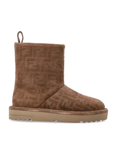 Fendi Stivaletti Apres Chic In Pelle Scamosciata Caramello Donna In Multi