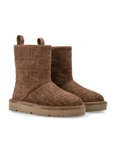 Fendi Stivaletti Apres Chic In Pelle Scamosciata Caramello Donna In Multi