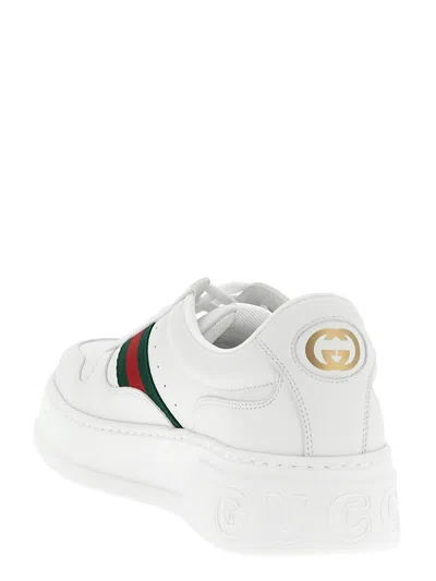 Gucci Men White Sneakers With Web Detail And Oversized Sole In Leather Man In White
