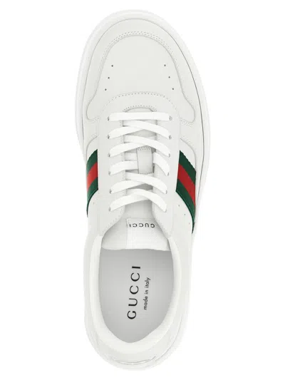 Gucci Men White Sneakers With Web Detail And Oversized Sole In Leather Man In White