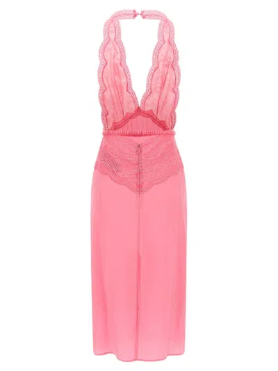 Gucci Halter Neck Midi Dress With Belt Detail In Pink