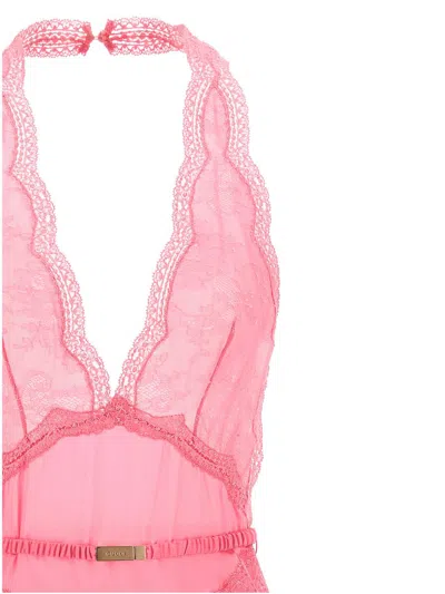 Gucci Halter Neck Midi Dress With Belt Detail In Pink