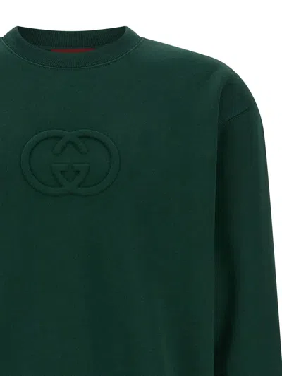 Gucci Long Sleeve Crewneck Sweatshirt With Ribbed Cuffs And Hem In Green