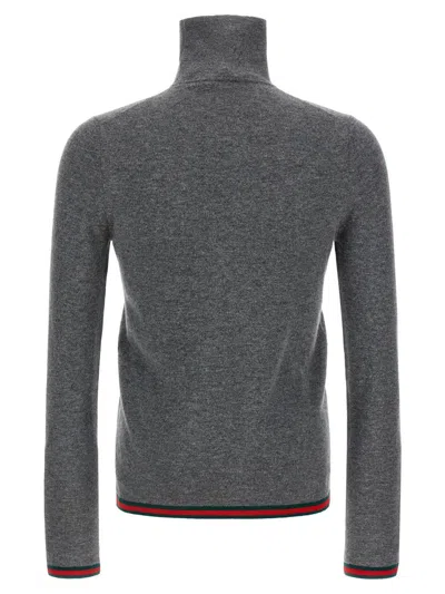 Gucci High Neck Turtleneck Sweater With Ribbed Trim In Gray