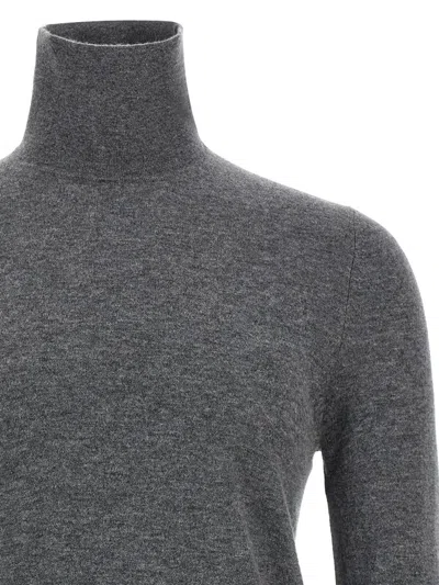 Gucci High Neck Turtleneck Sweater With Ribbed Trim In Gray