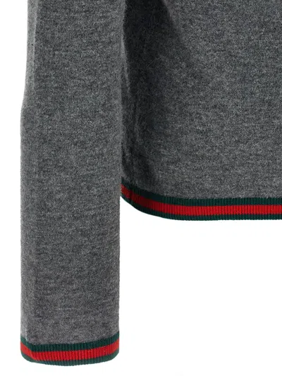 Gucci High Neck Turtleneck Sweater With Ribbed Trim In Gray