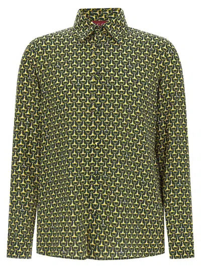 Gucci Horsebit Pattern Silk Long Sleeve Shirt In Green
