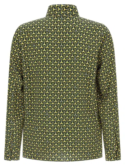 Gucci Horsebit Pattern Silk Long Sleeve Shirt In Green