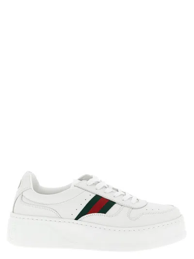 Gucci Women White Sneakers With Web Detail And Oversized Sole In Leather Woman