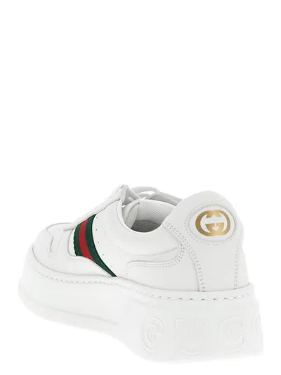 Gucci Women White Sneakers With Web Detail And Oversized Sole In Leather Woman