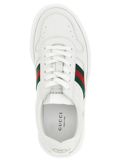 Gucci Women White Sneakers With Web Detail And Oversized Sole In Leather Woman