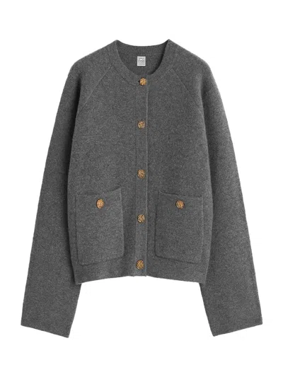 Totême Grey Cashmere Blend Knit Cardigan In Gray