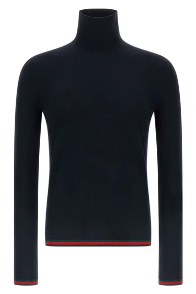 Gucci Dark Blue High Neck Sweater In Blue