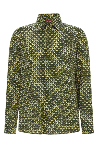 Gucci Allover Print Long Sleeve Horsebit Shirt In Green