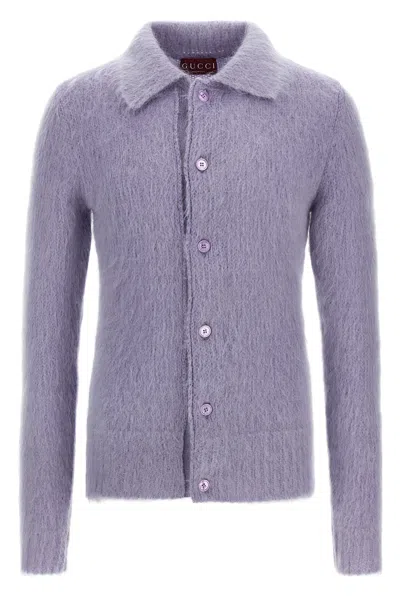 Gucci Cardigan In Brushed Mohair Wool In Purple