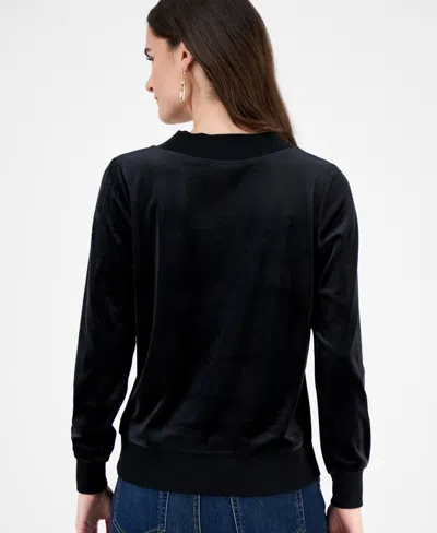 Style & Co Women's V-neck Velour Pullover Top, Macy's Exclusive In Black