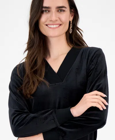 Style & Co Women's V-neck Velour Pullover Top, Macy's Exclusive In Black