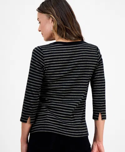 Style & Co Petite Striped Boat-neck Top, Macy's Exclusive In Black