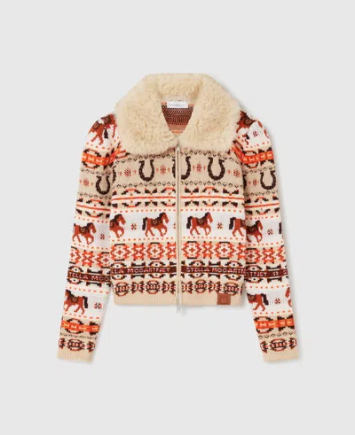 Stella Mccartney Intarsia Virgin Wool Zip-up Cardigan In Multi