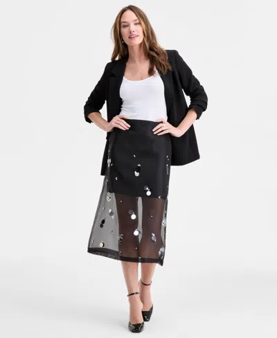 On 34th Women's Embellished Organza Midi Skirt, Macy's Exclusive In Black