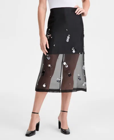 On 34th Women's Embellished Organza Midi Skirt, Macy's Exclusive In Black
