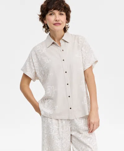 Jm Collection Women's Printed Button-up Short-sleeve Shirt, Macy's Exclusive In Metallic