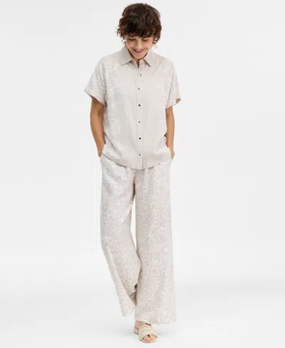 Jm Collection Women's Printed Button-up Short-sleeve Shirt, Macy's Exclusive In Metallic