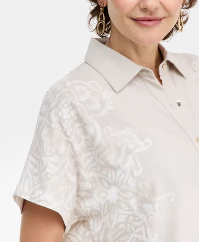 Jm Collection Women's Printed Button-up Short-sleeve Shirt, Macy's Exclusive In Metallic