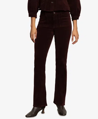 Sanctuary High Waist Bootcut Velveteen Pants In Burgundy