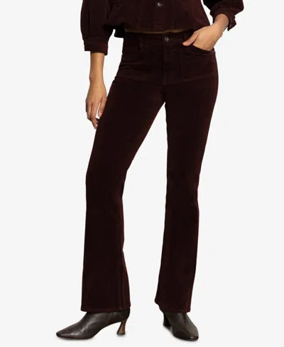 Sanctuary High Waist Bootcut Velveteen Pants In Burgundy