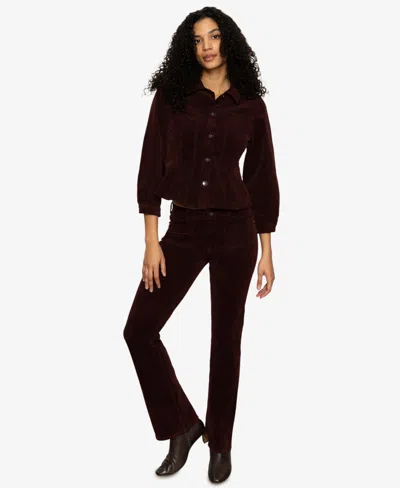 Sanctuary High Waist Bootcut Velveteen Pants In Burgundy