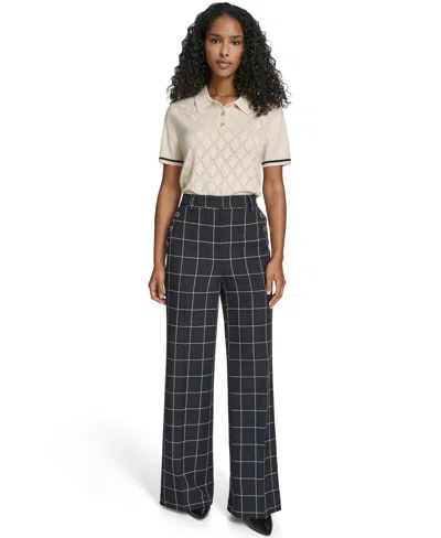 Tommy Hilfiger Women's High Rise Windowpane Sailor Pants In Black