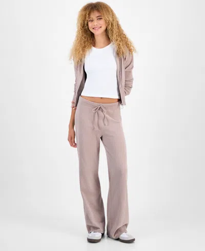 Hippie Rose Juniors' Ribbed Velour Drawstring Pants In Neutral