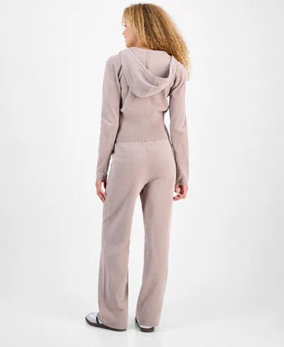 Hippie Rose Juniors' Ribbed Velour Drawstring Pants In Neutral