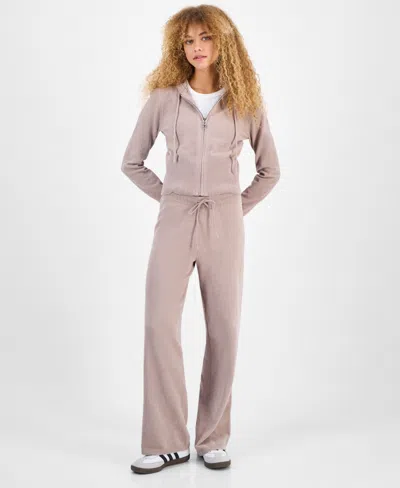 Hippie Rose Juniors' Ribbed Velour Drawstring Pants In Neutral