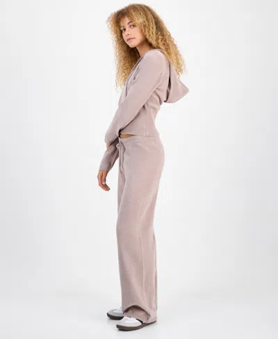 Hippie Rose Juniors' Ribbed Velour Drawstring Pants In Neutral