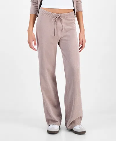 Hippie Rose Juniors' Ribbed Velour Drawstring Pants In Neutral