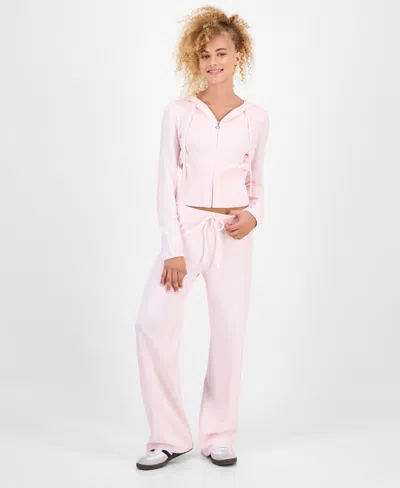 Hippie Rose Juniors' Chenille Wide-leg Knit Pants In Pink