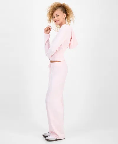 Hippie Rose Juniors' Chenille Wide-leg Knit Pants In Pink