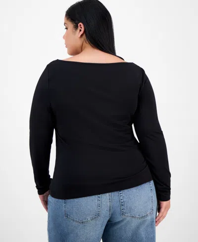 And Now This Trendy Plus Boat-neck Long-sleeve Top, Macy's Exclusive In Black