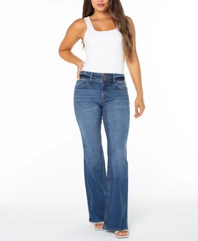 Celebrity Pink Juniors' Double-button Distressed Bootcut Jeans In Blue