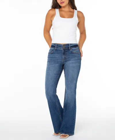 Celebrity Pink Juniors' Double-button Distressed Bootcut Jeans In Blue