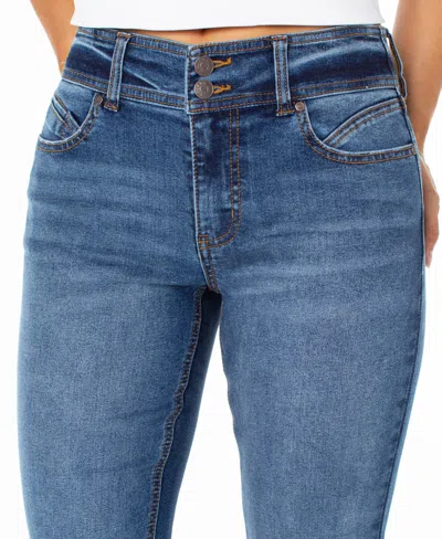 Celebrity Pink Juniors' Double-button Distressed Bootcut Jeans In Blue