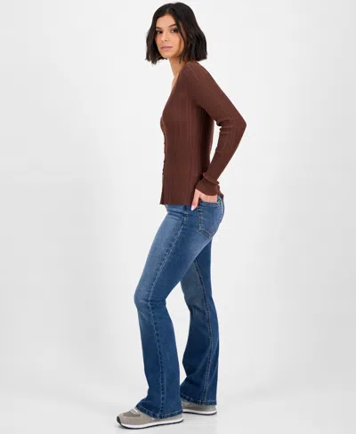 Celebrity Pink Juniors' Double-button Distressed Bootcut Jeans In Blue