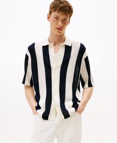 Tommy Hilfiger Men's Stripe Button Front Open Knit Shirt In Multi