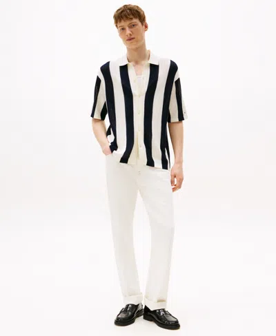 Tommy Hilfiger Men's Stripe Button Front Open Knit Shirt In Multi