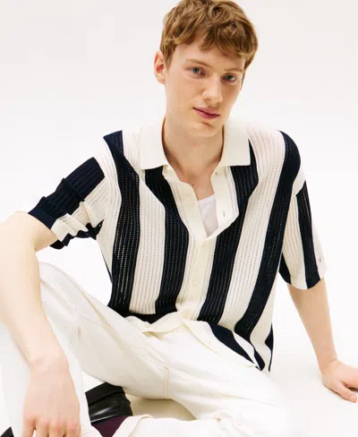 Tommy Hilfiger Men's Stripe Button Front Open Knit Shirt In Multi