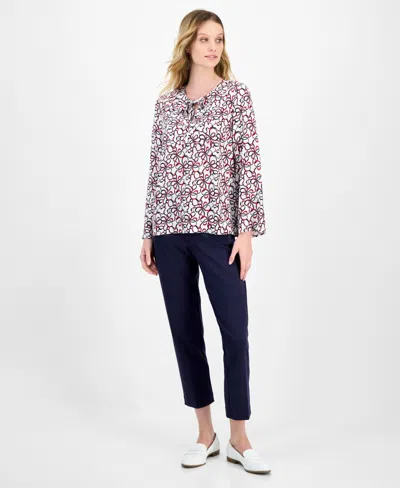 Nautica Jeans Women's Ribbon-print Tie-front Blouse In Multi