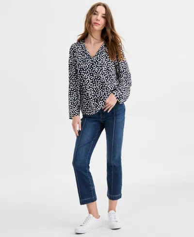 Nautica Jeans Women's Dot Print Tie-neck Top In Black
