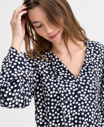 Nautica Jeans Women's Dot Print Tie-neck Top In Black